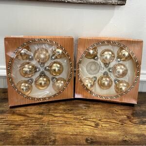 Christmas by Krebs Vintage Glassblown Ornaments German Gold Balls with Crown